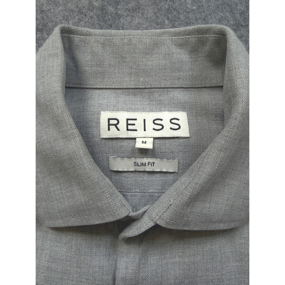 Reiss Button Down Shirt Mens Medium Grey Minimalist Slim Fit Long Sleeve - Picture 4 of 10